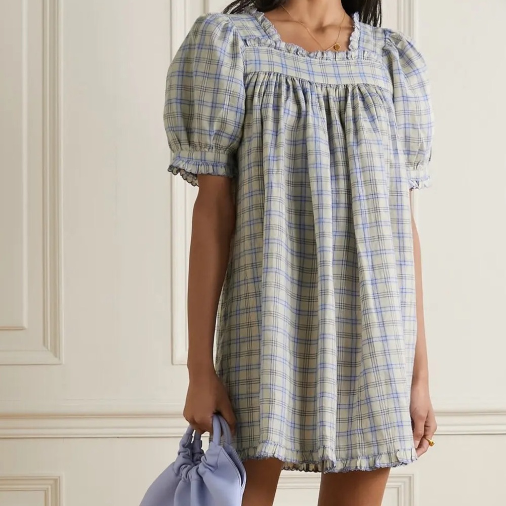 Doen Plaid Puff Sleeve Mini Dress